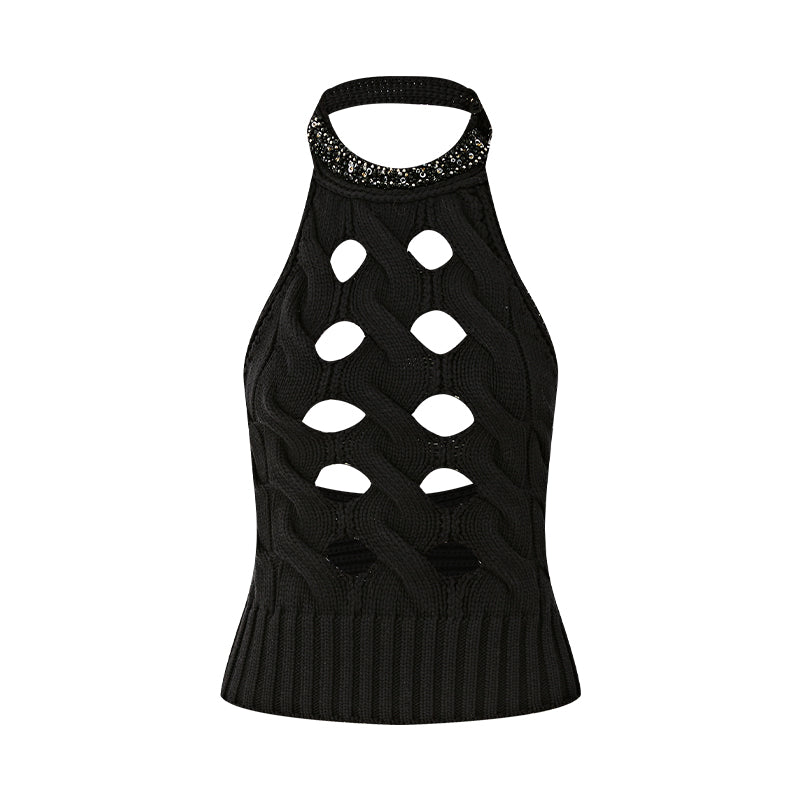 FIND YA WINGS Knitted hollow halter neck top (2color)