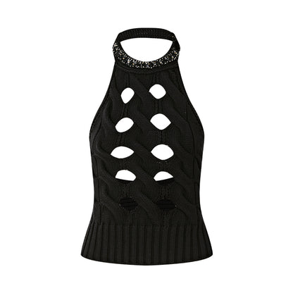 FIND YA WINGS Knitted hollow halter neck top (2color)