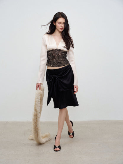 NONCESTNON N370 Black Acetate Tie-Waist Skirt