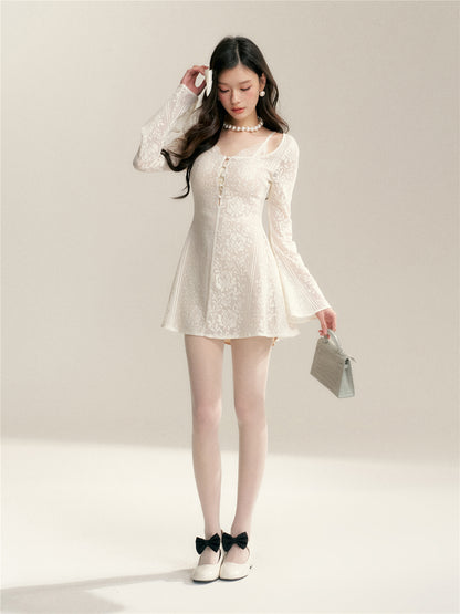 16DEWS 16D26053 Hollow jacquard lace slim fit A-line dress