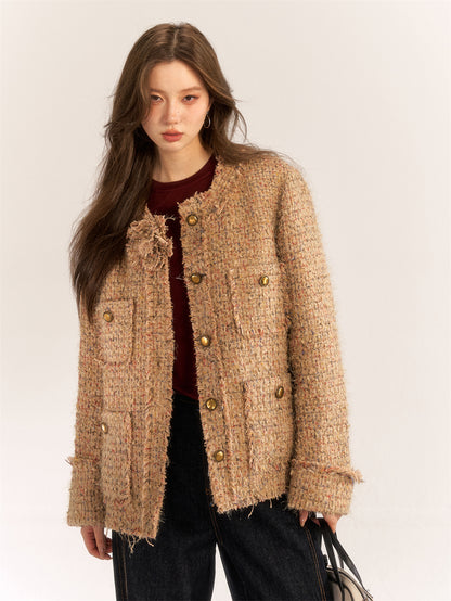 AsGony ASG24583 high-end tweed short down jacket