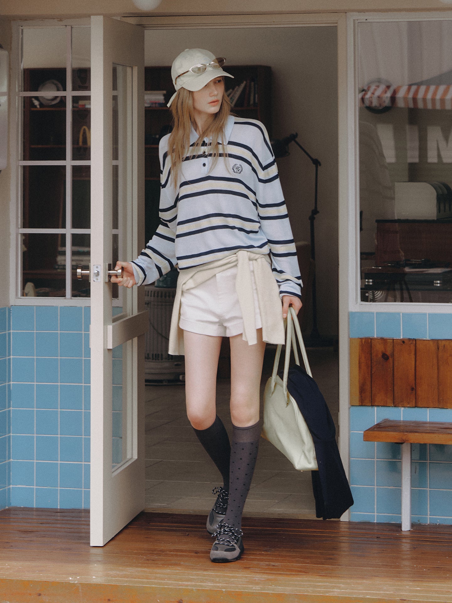 Asgony ASG26284 Striped Embroidered Knit Polo Shirt