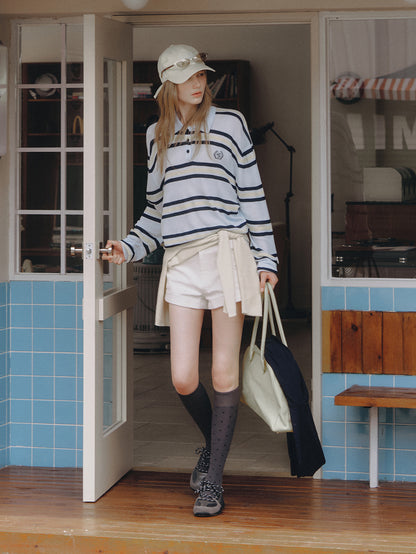 Asgony ASG26284 Striped Embroidered Knit Polo Shirt