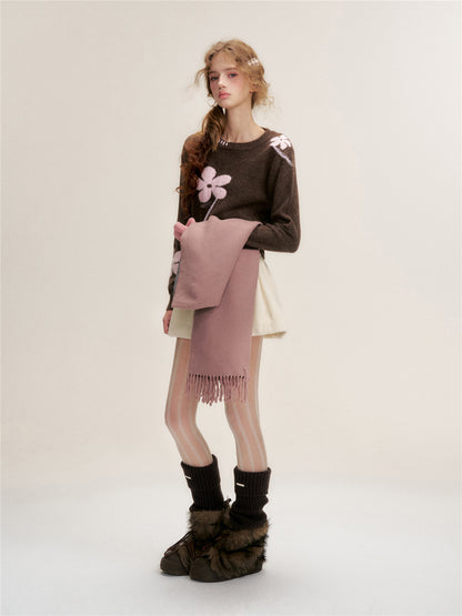 16DEWS 16D25439 Contrasting color round-neck long-sleeved sweater