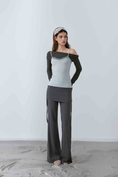 NONCESTNON N222 One shoulder fake two piece top