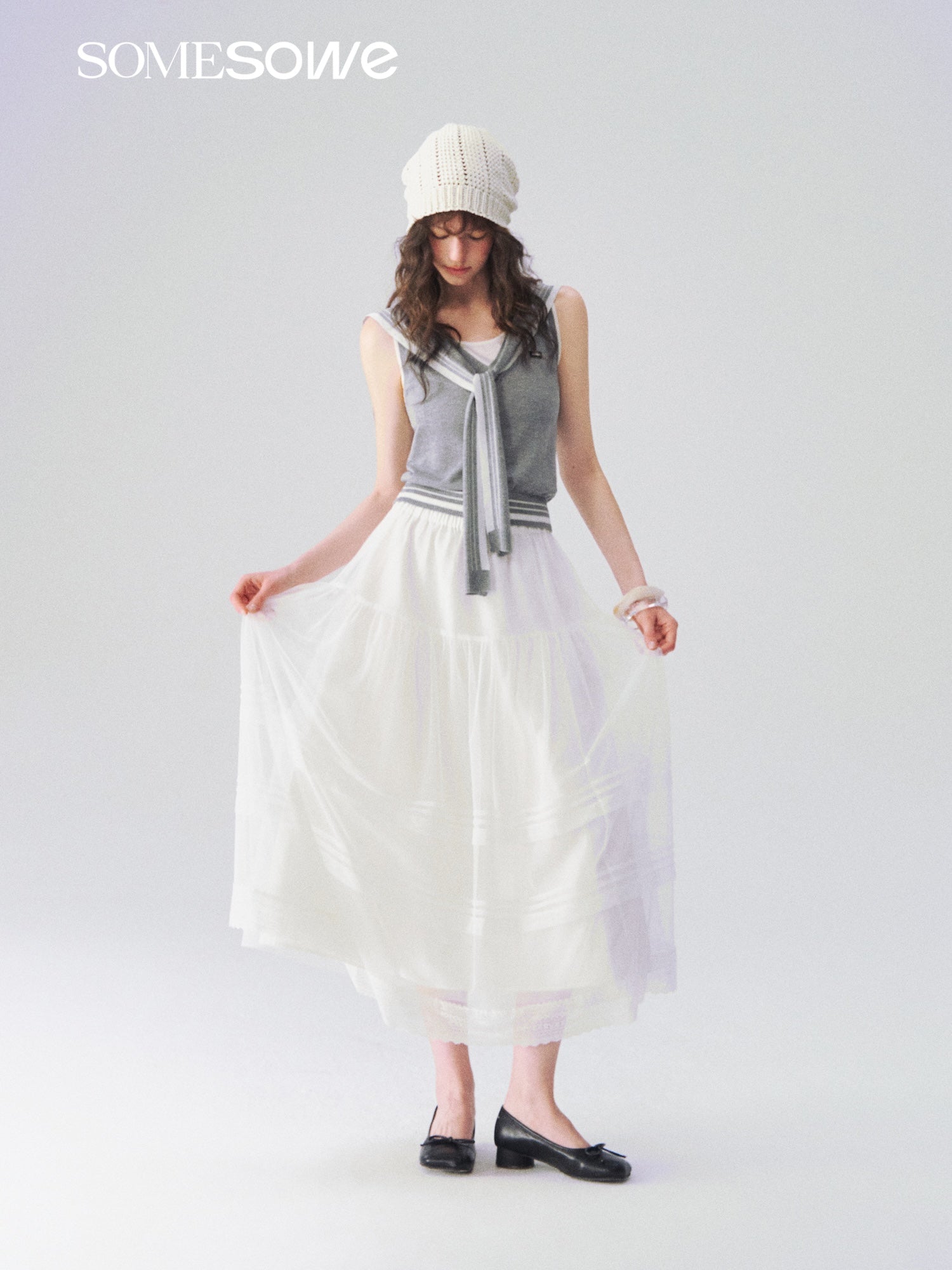 SOMESOWE S2609108 Dreamy white feather flowing cloud gauze skirt