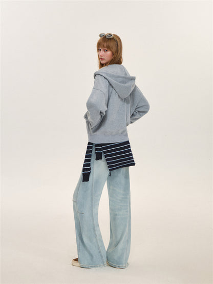 Asgony  ASG26628 Light Blue Curved-Leg Jeans (with Belt)