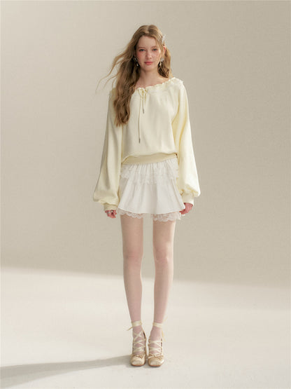 16DEWS 16D26043 Lace patchwork loose hoodie