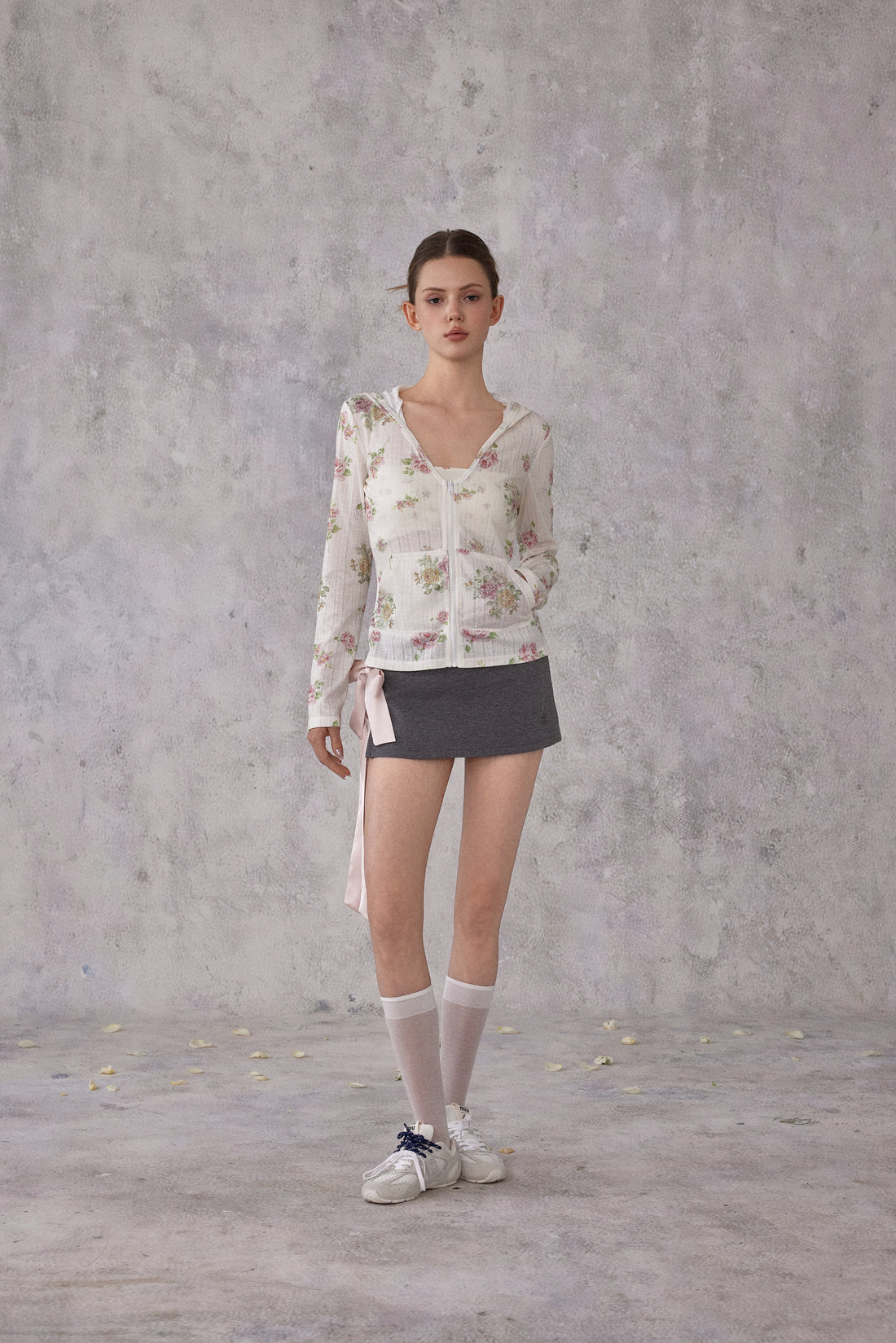 NOMEANSNO N194 Floral hooded long sleeved top