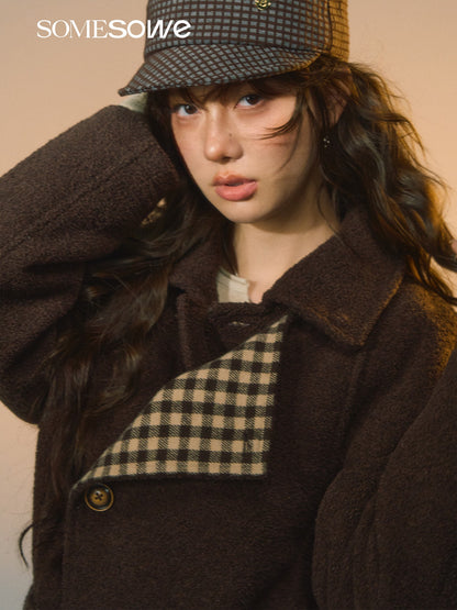 SOMESOWE S2508257 Plaid spliced woolen short jacket