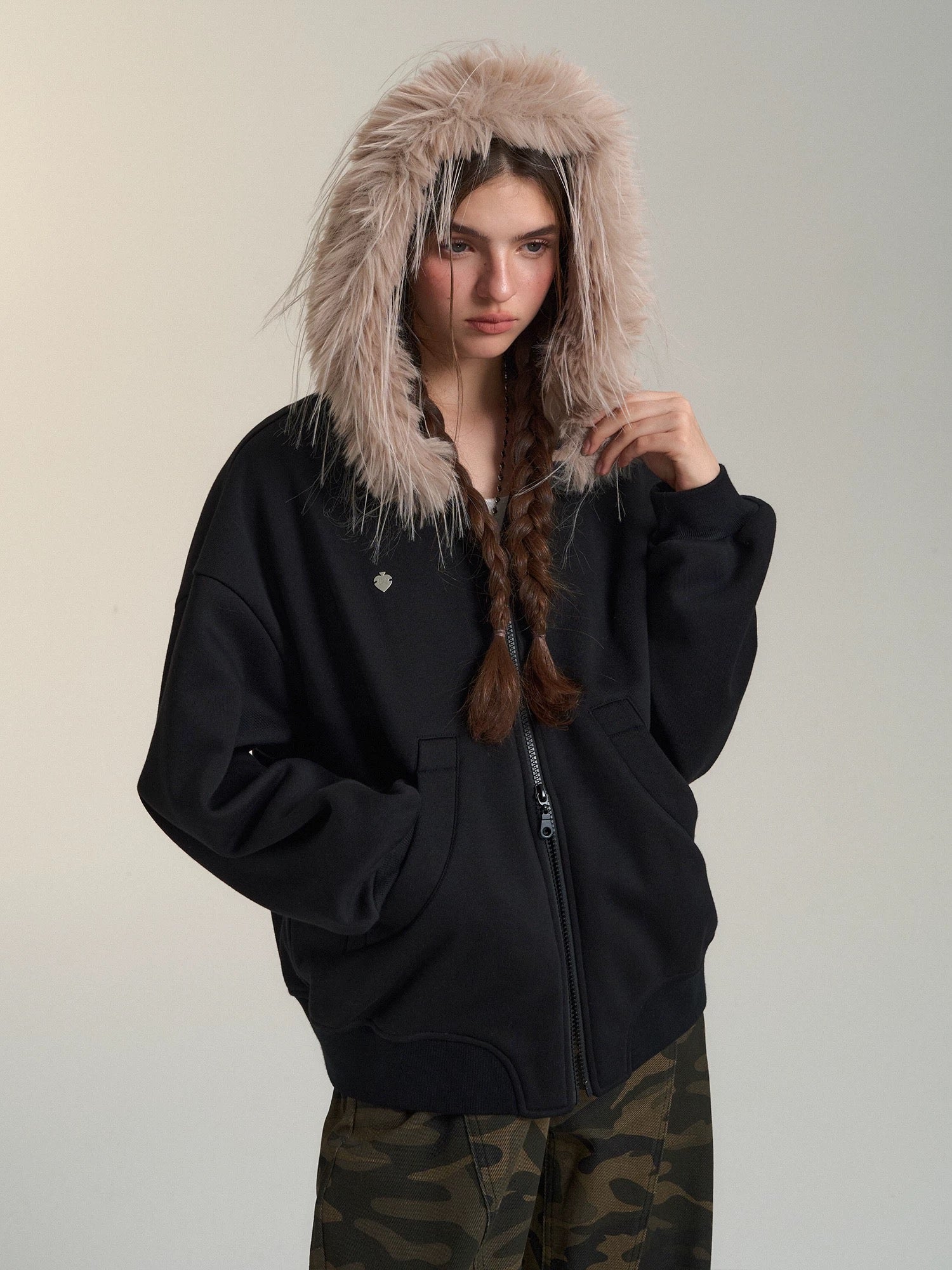 SOMESOWE Hoodie Coat with Fur Collar(2color)