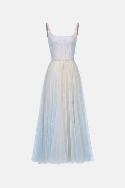 Montsand Blue Draped Tulle  Dress