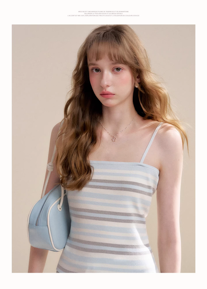 Kroche KZY2064 Long sleeved knitted cardigan + striped camisole