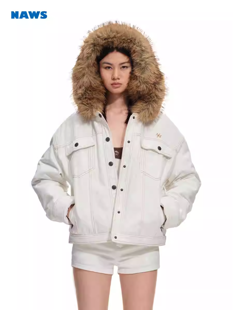 NAWS Polar Collection Denim Jacket with Fox Fur Collar
