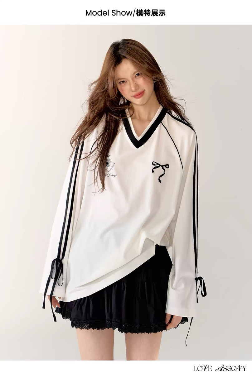 AsGony [Best Seller] 24457Blokette Bow T-shirt (2color)