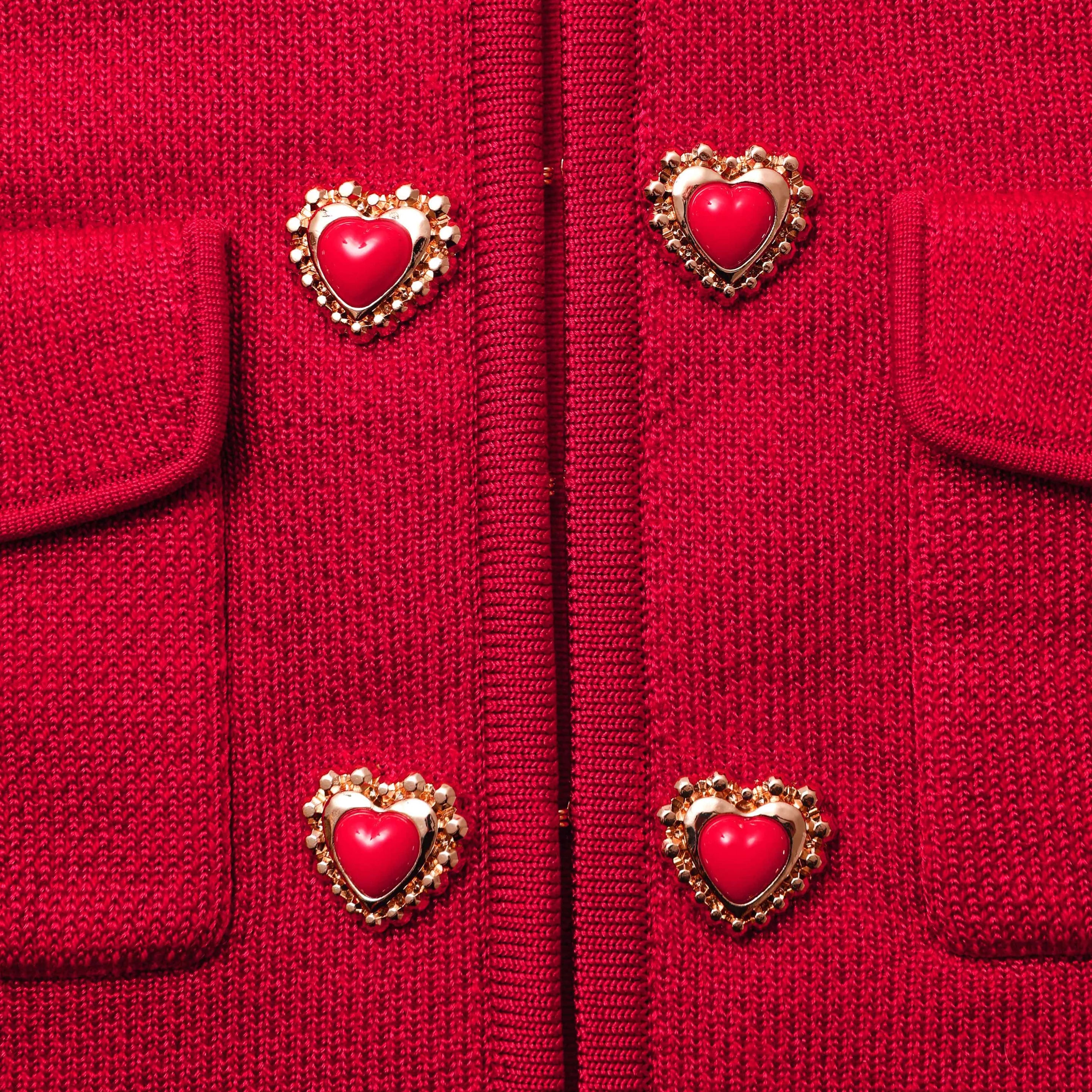 Self-Portrait Red Knit Heart Buttoned Set(SEPERATE)