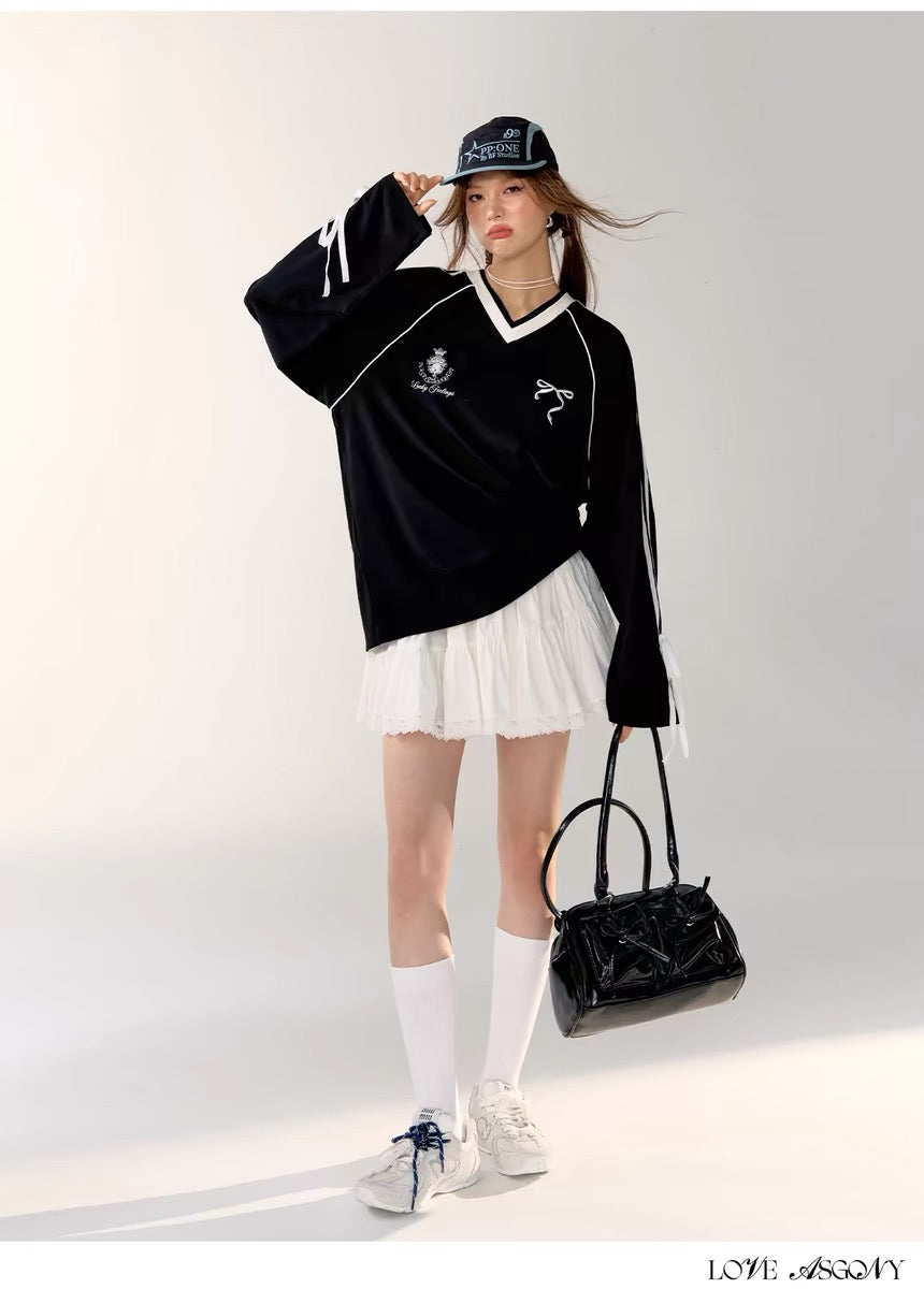 AsGony [Best Seller] 24457Blokette Bow T-shirt (2color)
