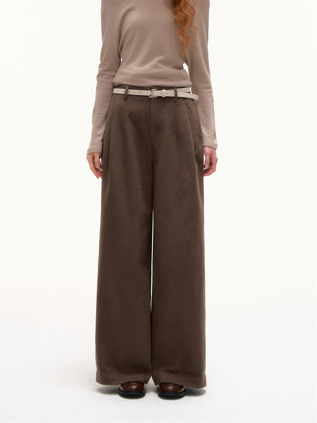 AsGony ASG25377 Checkered hem flared waistband loose pants
