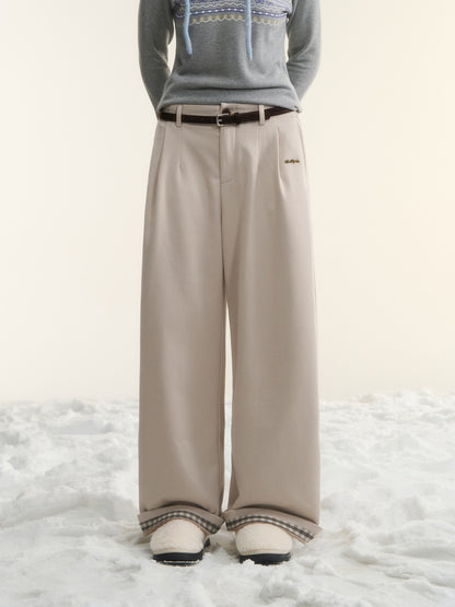 AsGony ASG25530 Plaid wide leg elastic and plush casual pants