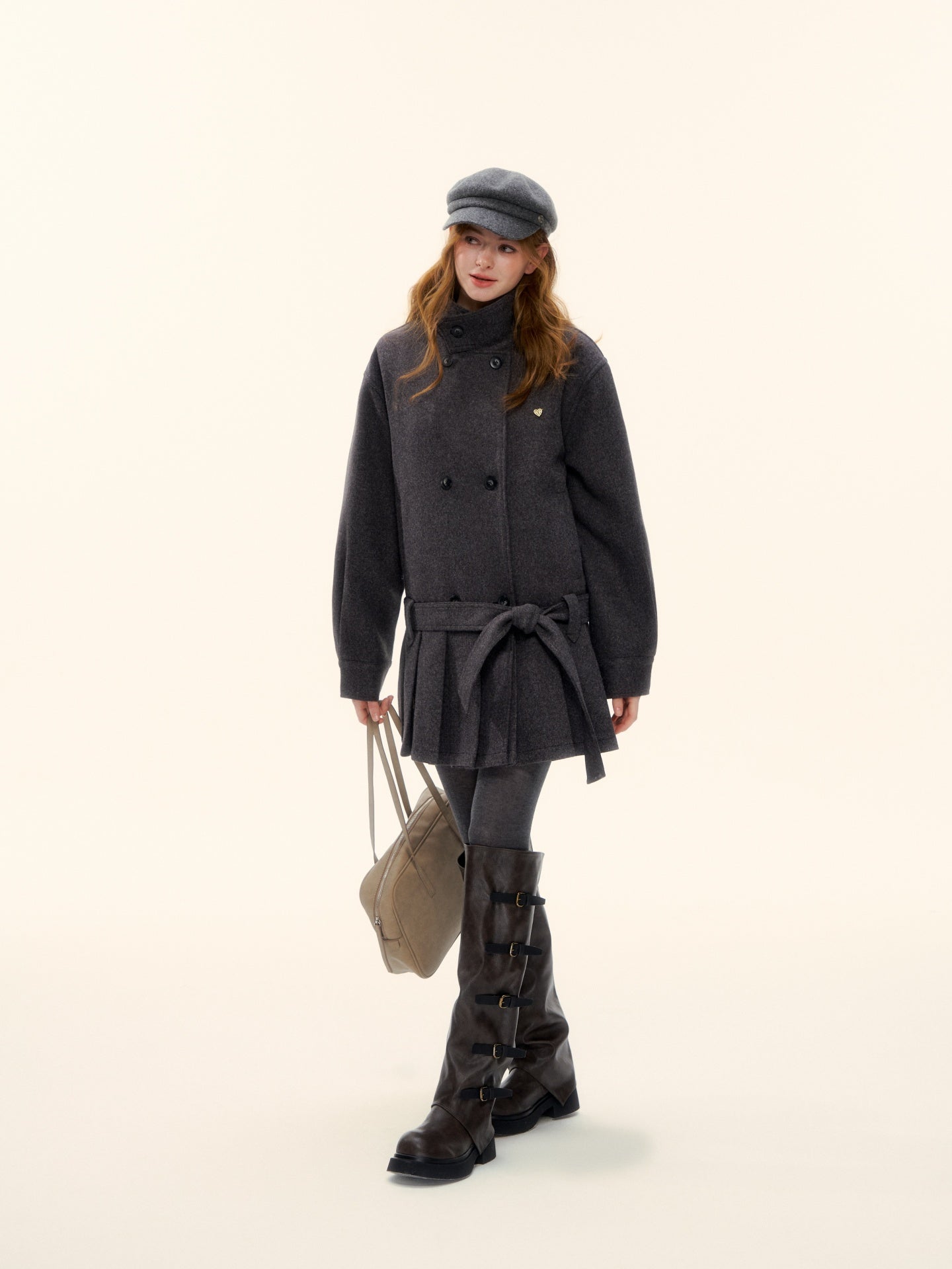 AsGony ASG25611 90 white duck down pleated edge woolen jacket