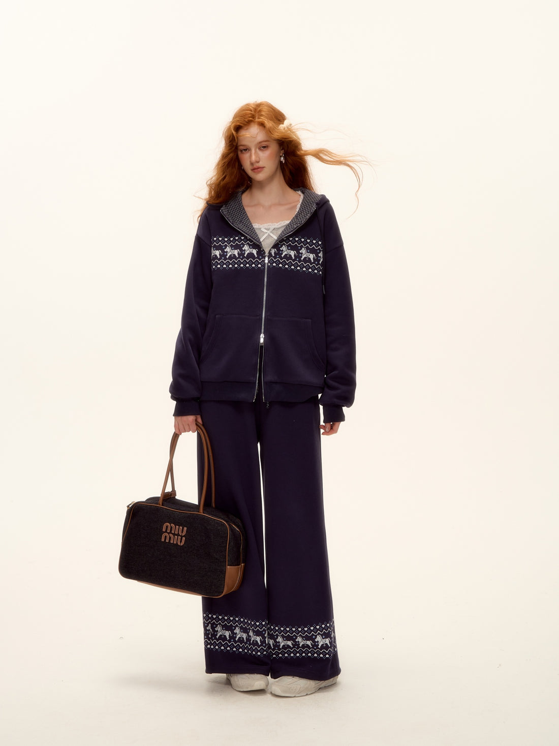 AsGony ASG25498&amp;ASG25499 Fel Island printed hooded jacket + pants set