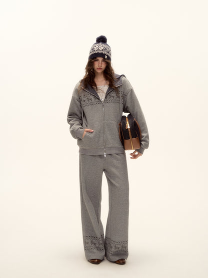 AsGony ASG25498&amp;ASG25499 Fel Island printed hooded jacket + pants set
