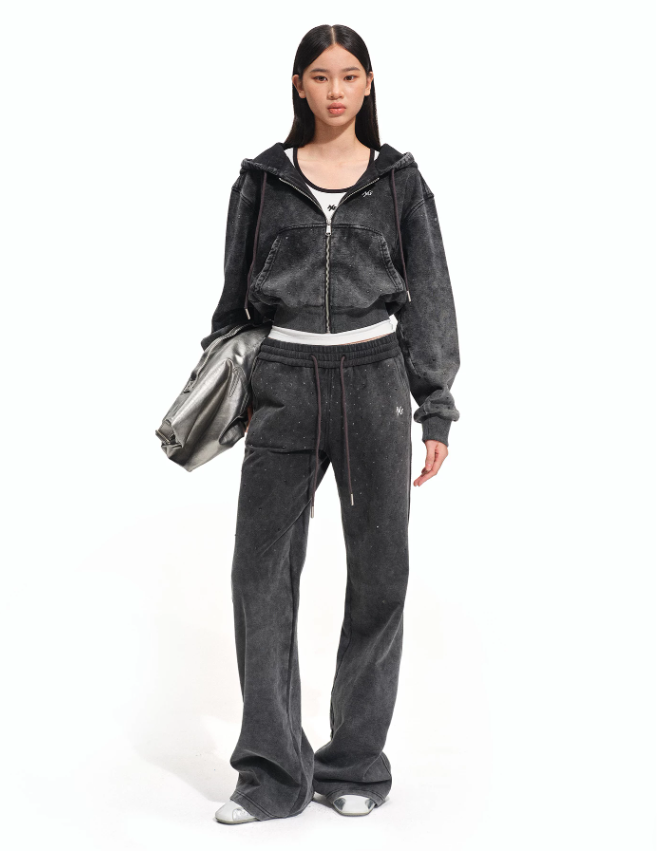 NAWS NAW-K011826 Gray Rhinestone Straight-Leg Pants