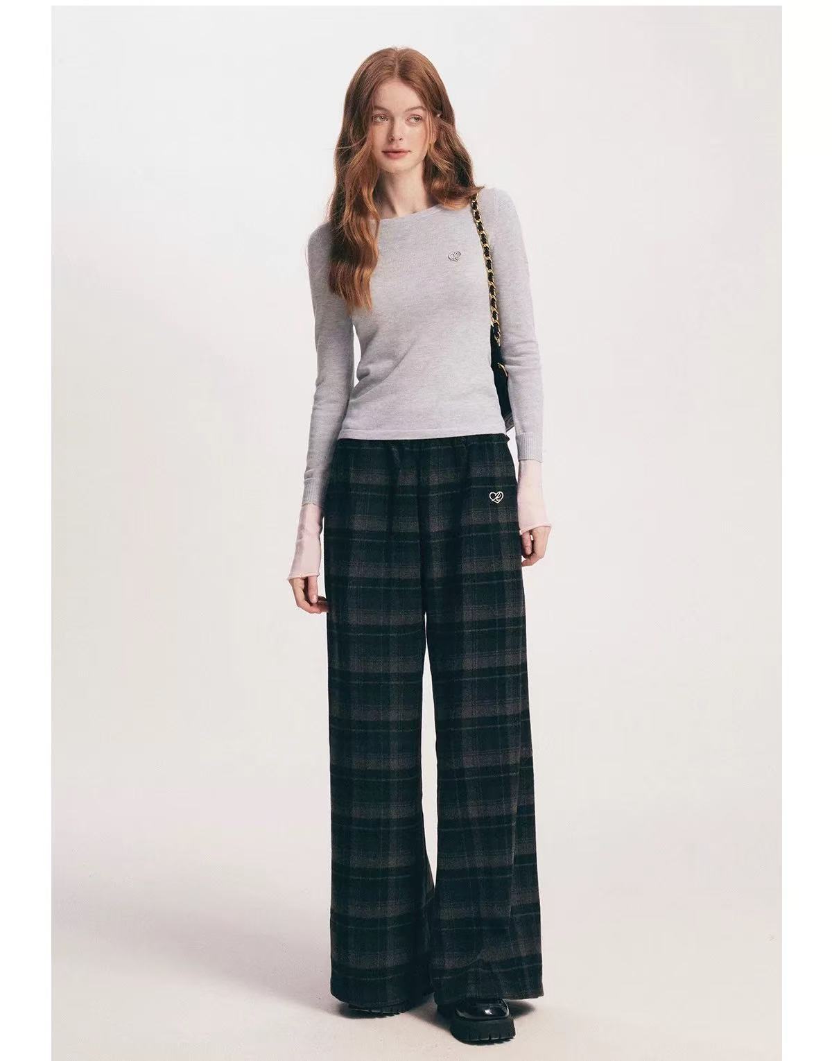 Kroche [Star Style] Plaid loose pants (2color)