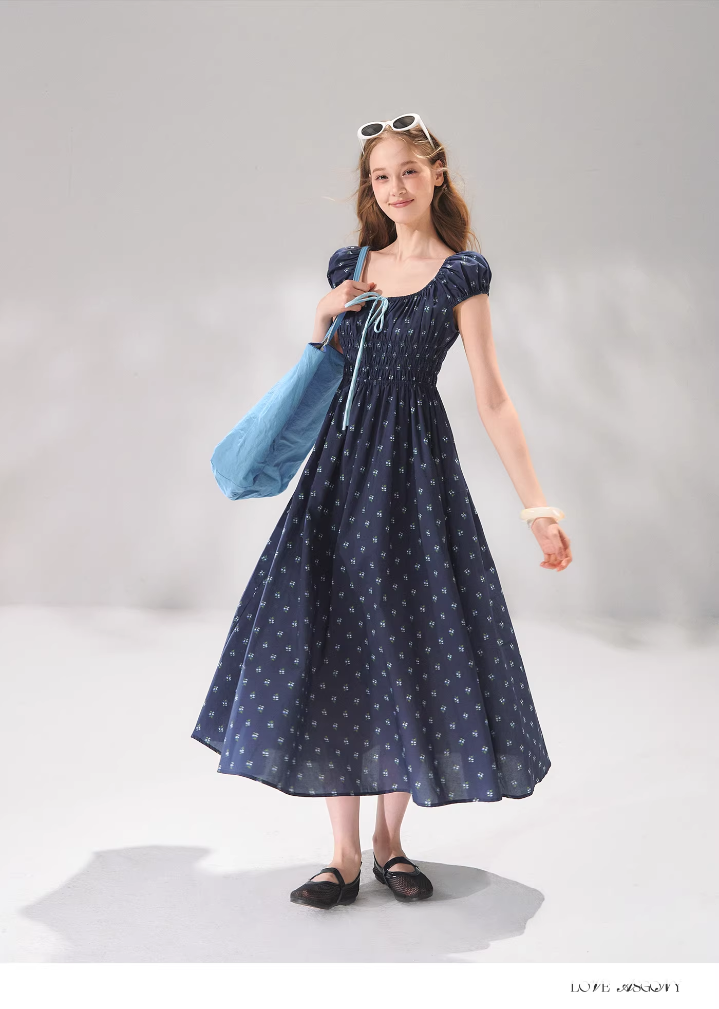 AsGony ASG26078&amp;ASG26079 Floral waist tie madi dress &amp; maxi dress