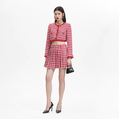 Self-Portrait Red Check Boucle Cropped Jacket