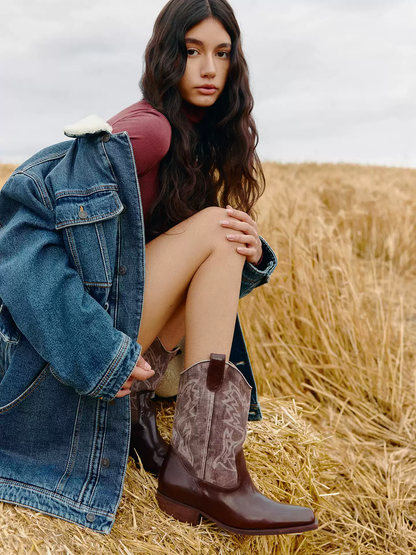 BREADTREE Washed Denim Color-Block Booties(2color)