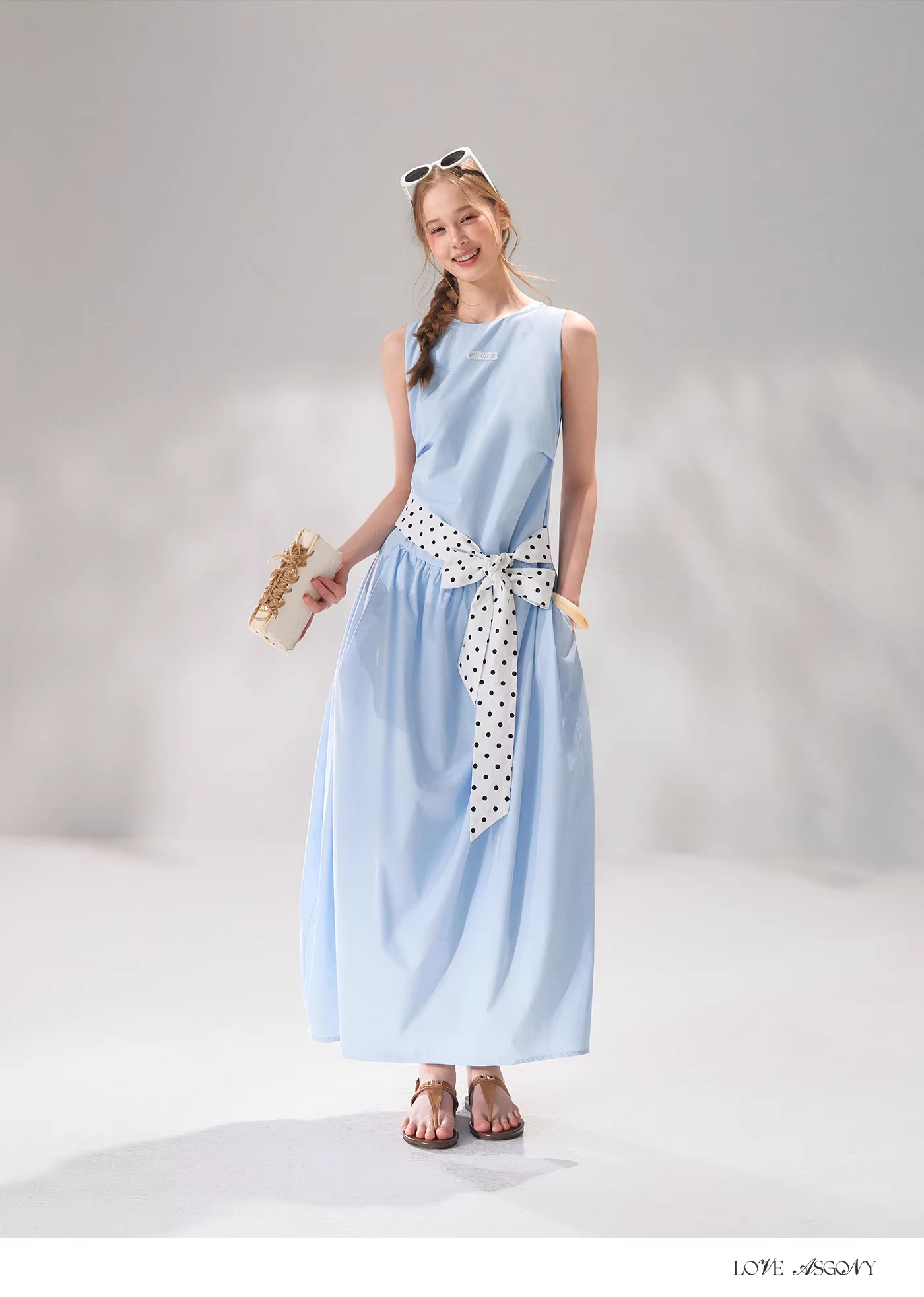 AsGony ASG26104 Sleeveless polka dot tie flower bud dress