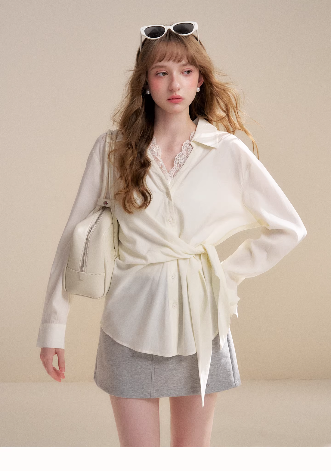 Kroche KBS4016 Lace patchwork long sleeved shirt