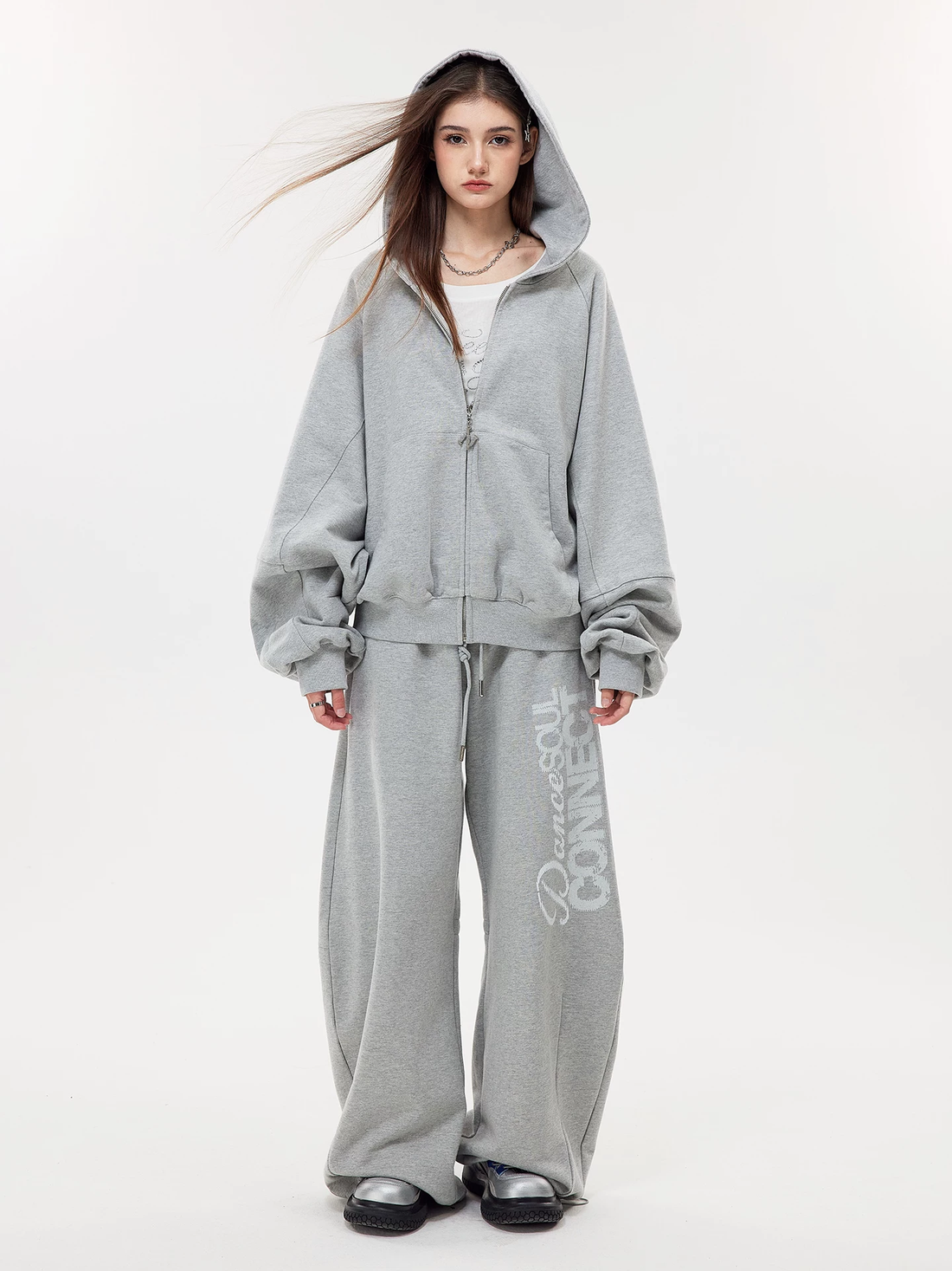 Nova Street Grey Heavy Detail Curved Leg Sweatsuit(SEPERATE)