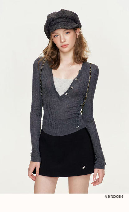 Kroche Contrasting knitted sweater (2color)