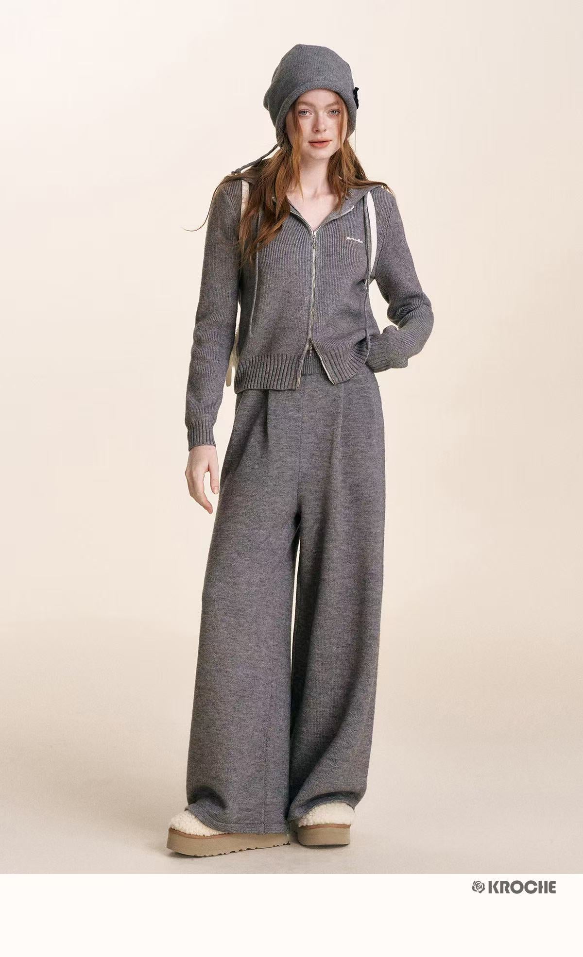 Kroche Embroidered knitted coat + pants set