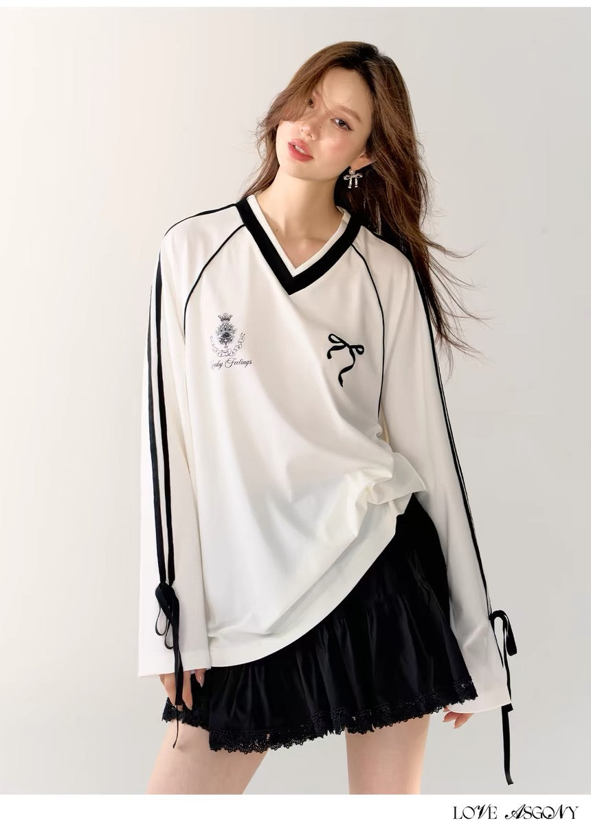 AsGony [Best Seller] 24457Blokette Bow T-shirt (2color)
