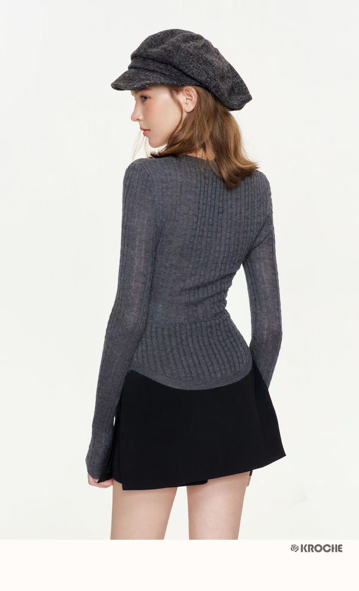 Kroche Contrasting knitted sweater (2color)