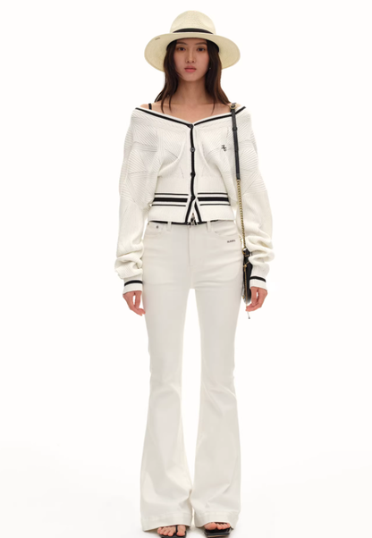 NAWS Newport Classic Contrast Stripe V-Neck Slim Fit Cardigan(2color)