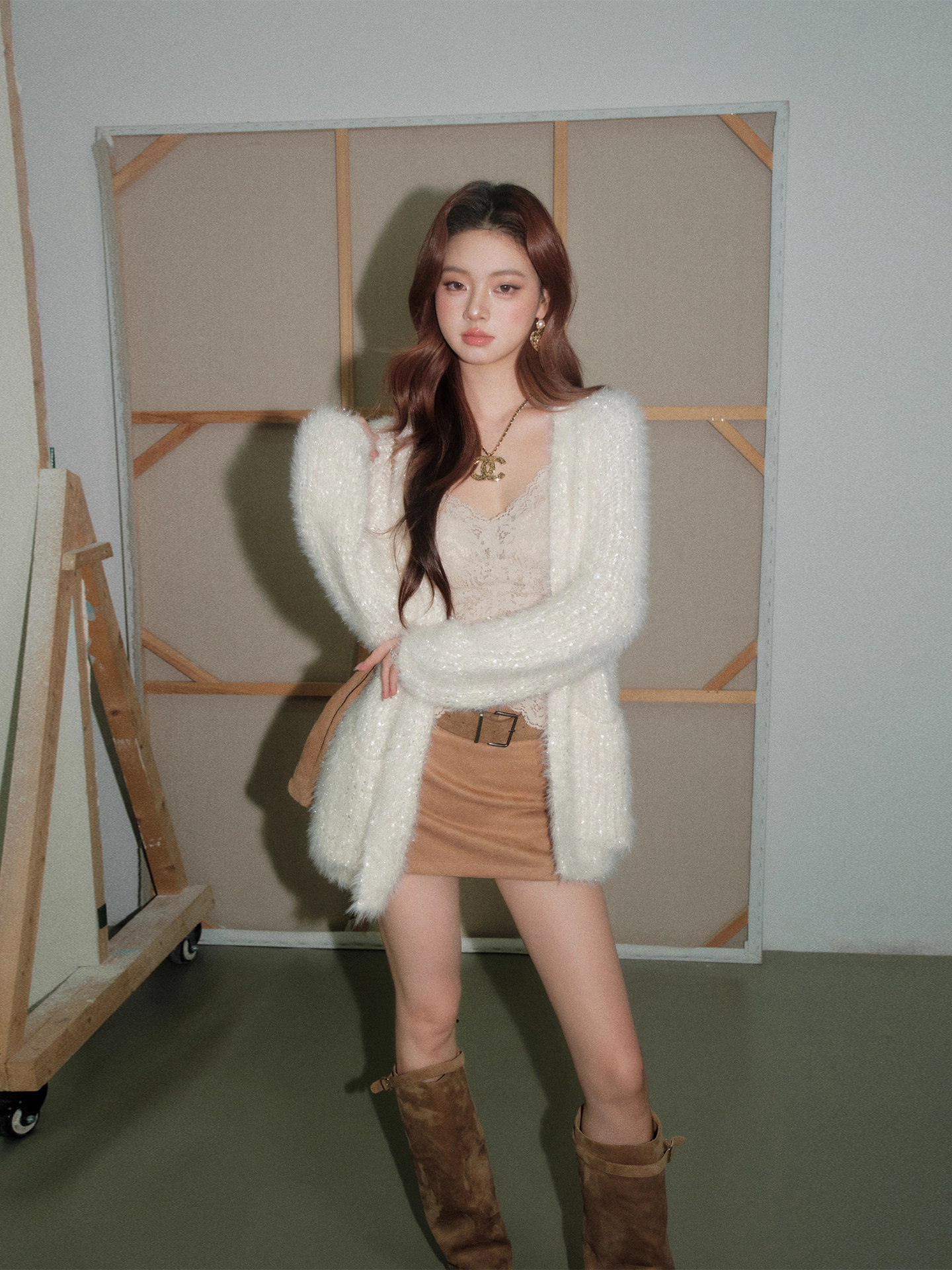 OLIVIA DUO DSY25386 Shimmering Bouclé Cardigan