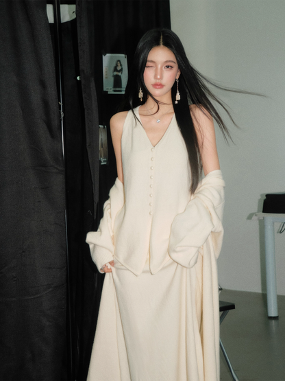 OLIVIA DUO DKS25344 Pearl-Buttoned Knit Coordinated Set