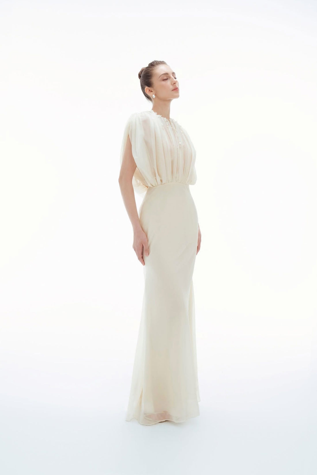 BYDENIO Clio Sheer Ruched Midi Dress