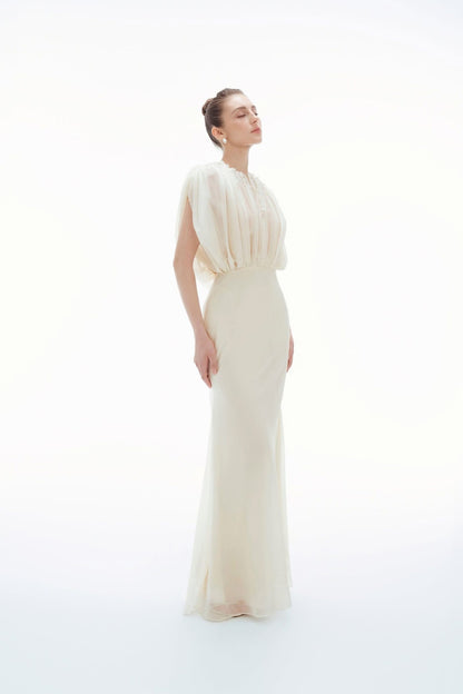 BYDENIO Clio Sheer Ruched Midi Dress
