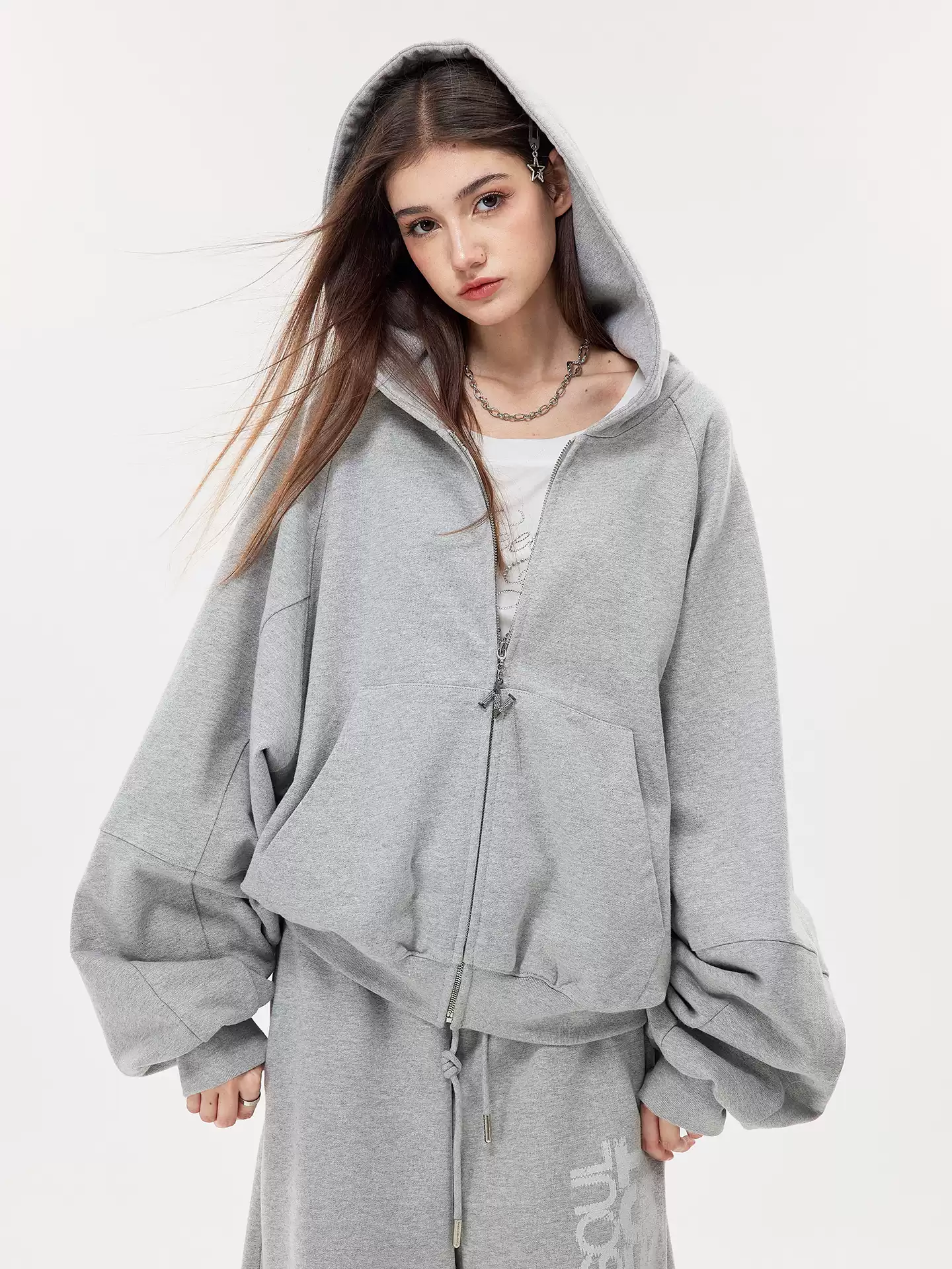 Nova Street Grey Heavy Detail Curved Leg Sweatsuit(SEPERATE)