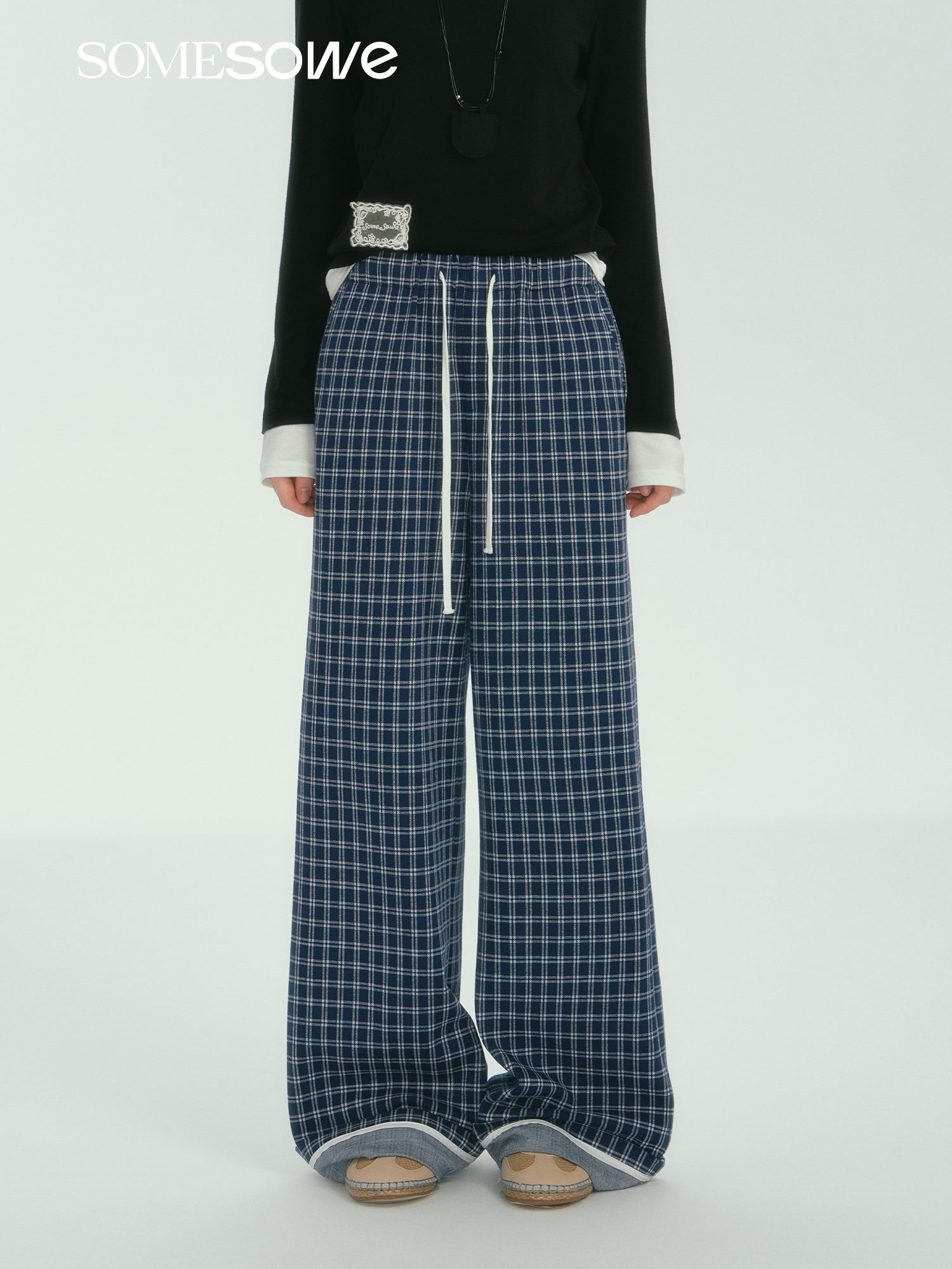 SOMESOWE S2407264 Gingham wide-leg pants