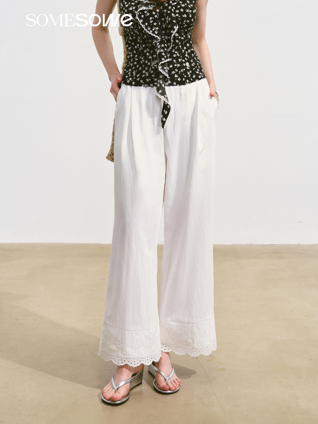 SOMESOWE S2508095 Lace wide leg casual pants