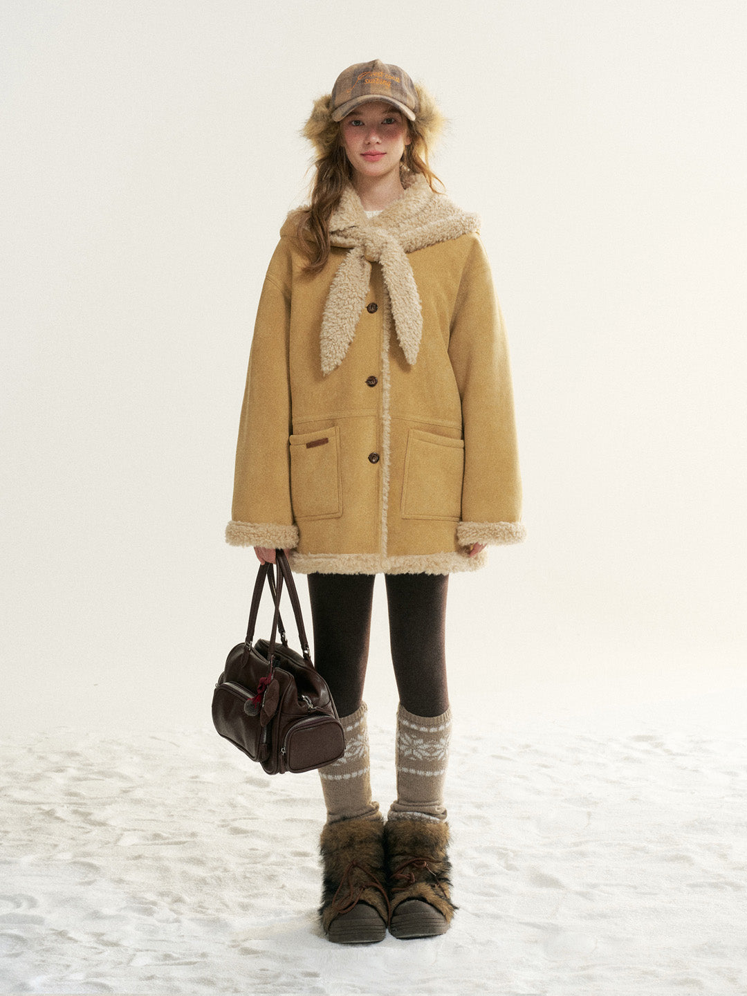 16DEWS 16D25532 Fur integrated mid length jacket