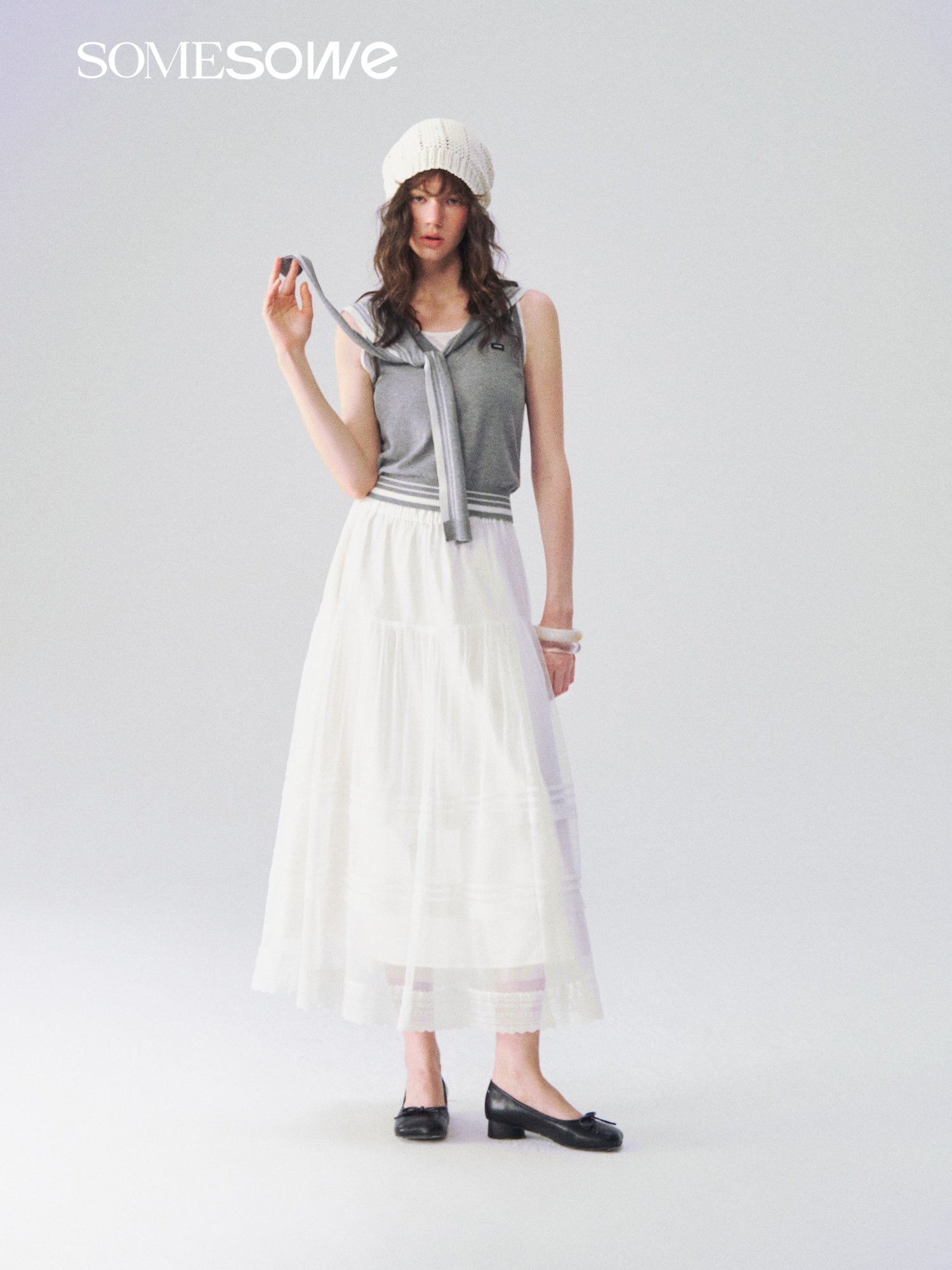 SOMESOWE S2609108 Dreamy white feather flowing cloud gauze skirt