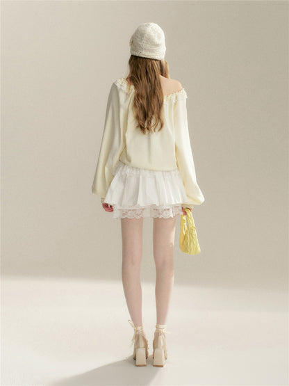 16DEWS 16D26043 Lace patchwork loose hoodie