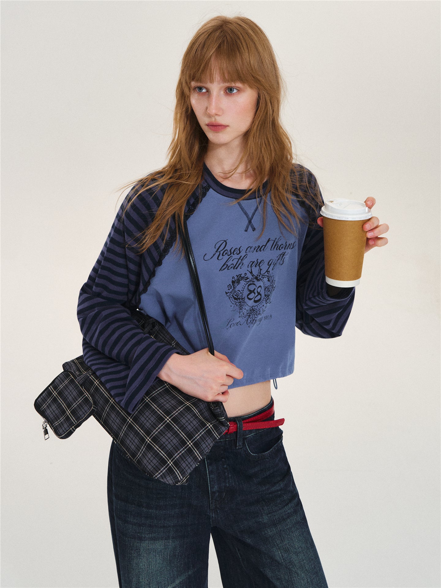 Asgony ASG26563 Retro Striped Color-Block Top
